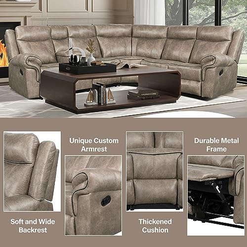 L-Shaped Faux Leather Recliner Corner Sectional Couch with Console & Cup Holders M33678
