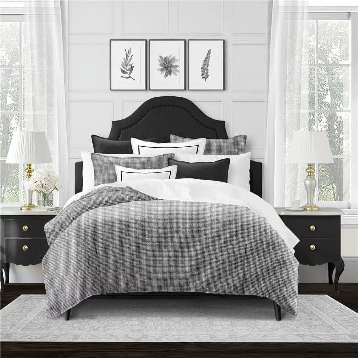 Charcoal Full & Double Size 5 Piece Duvet Cover & Pillow Shams Set V176