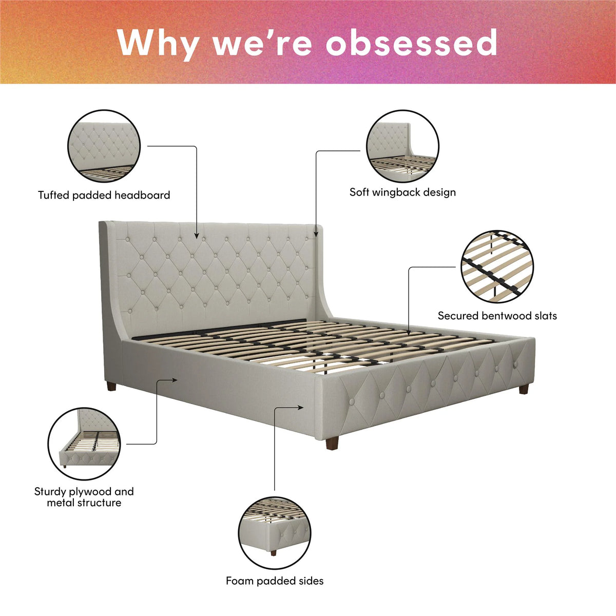 King Light Gray Linen Upholstered Bed N746921