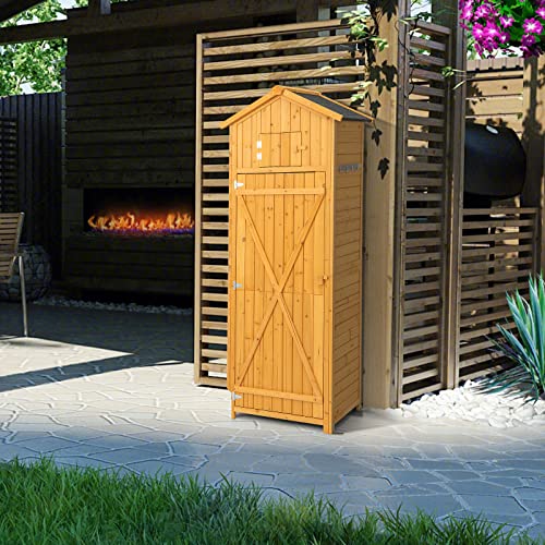 71" Tall Wooden Lockable Storage Shed with Foldable Work Table C5530