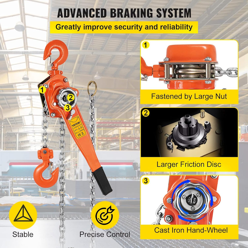 1.5Ton 3300lbs Capacity Ratchet Puller with 20FT Lifting Height, 2 Heavy Duty Steel Hooks C20134