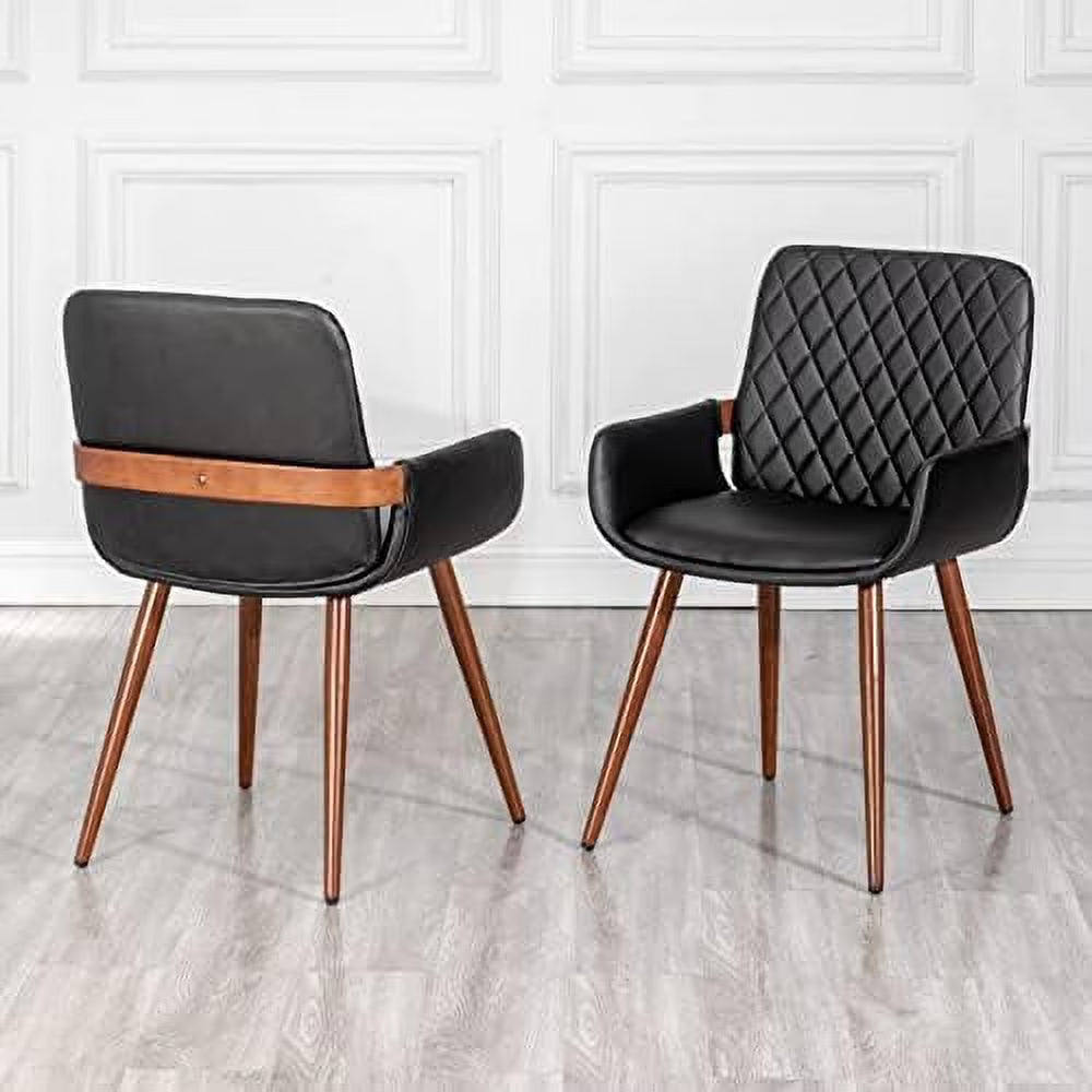 Mid Century Modern Dining Chairs Set of 2 Fabric Chair Bentwood Frame with Armrest Upholstered Seat Metal Legs R91879