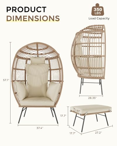 Grey Wicker Egg Chair with Ottoman G8630
