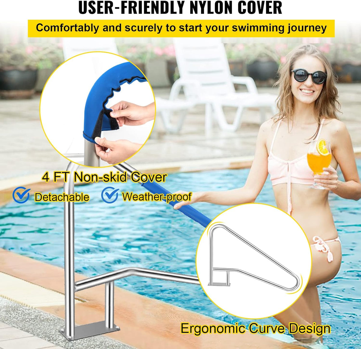 55x32 Stainless Steel Pool Handrail with Grip Cover N45244