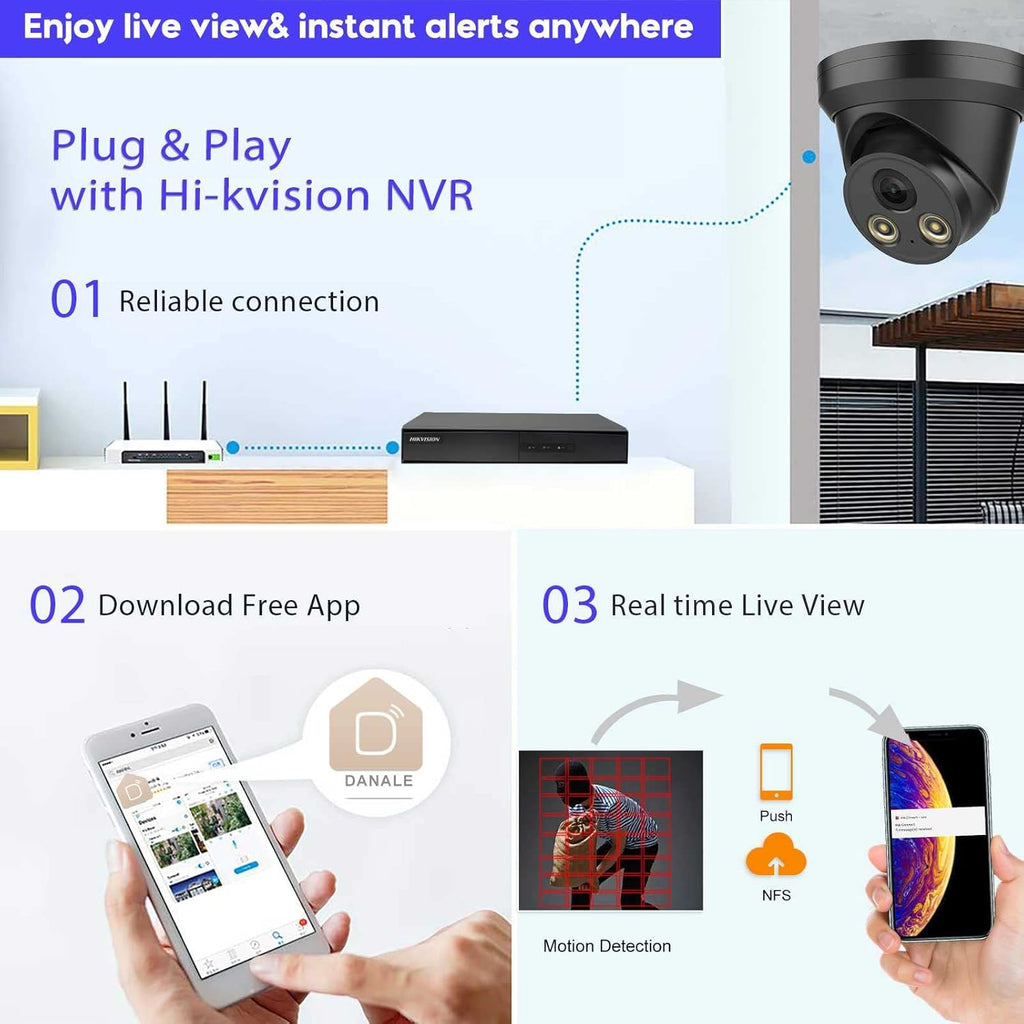 4K 8MP Full Color Night Vision POE IP Security Camera, 2.8mm Fixed Lens, Built-in Mic, IP67 Waterproof E1902