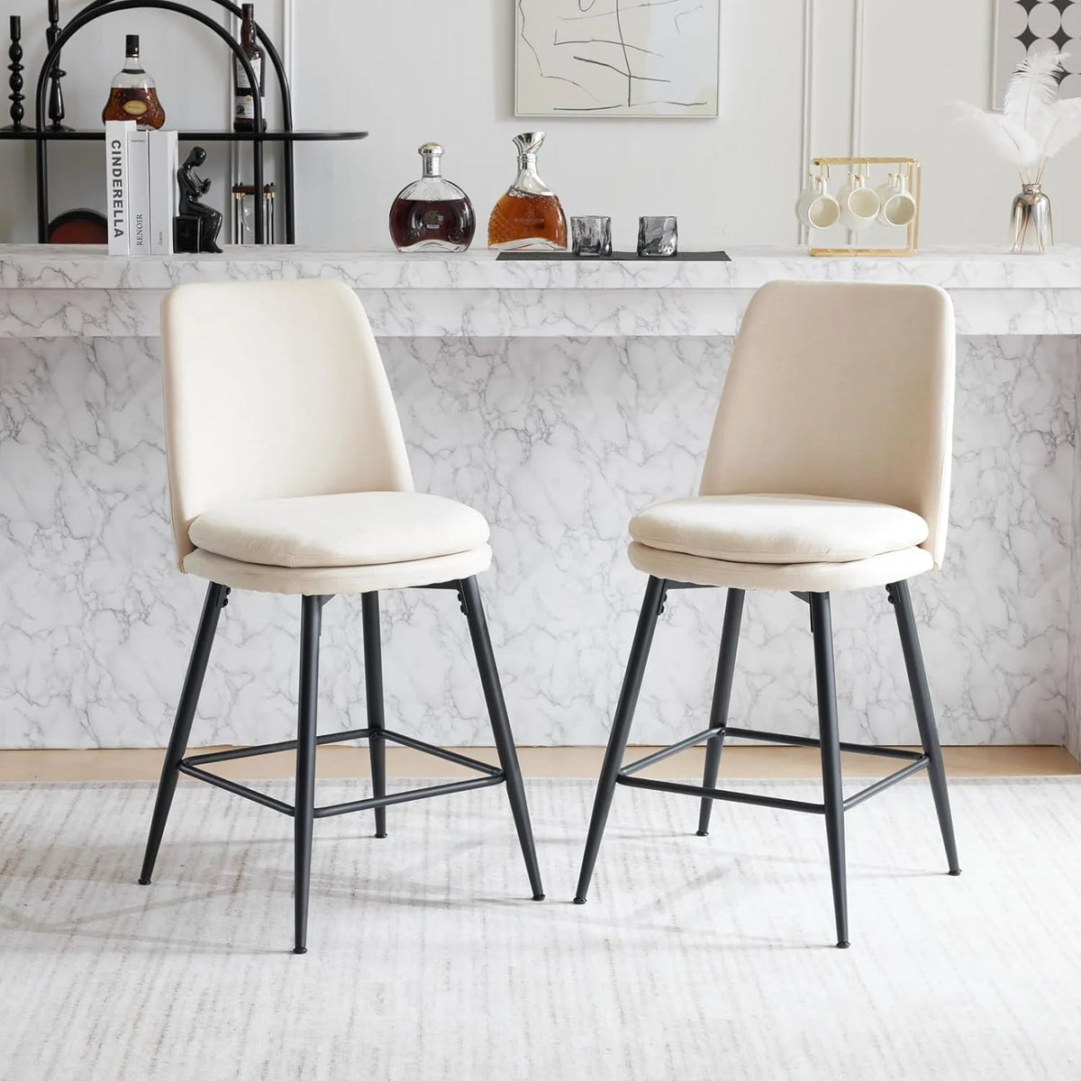 26'' Counter Height Bar Stools Set of 2 Beige E9629