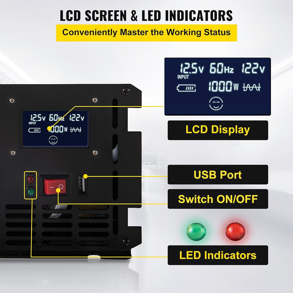 3000W Modified Sine Wave Inverter DC 12V to AC 120V with LCD Display C224