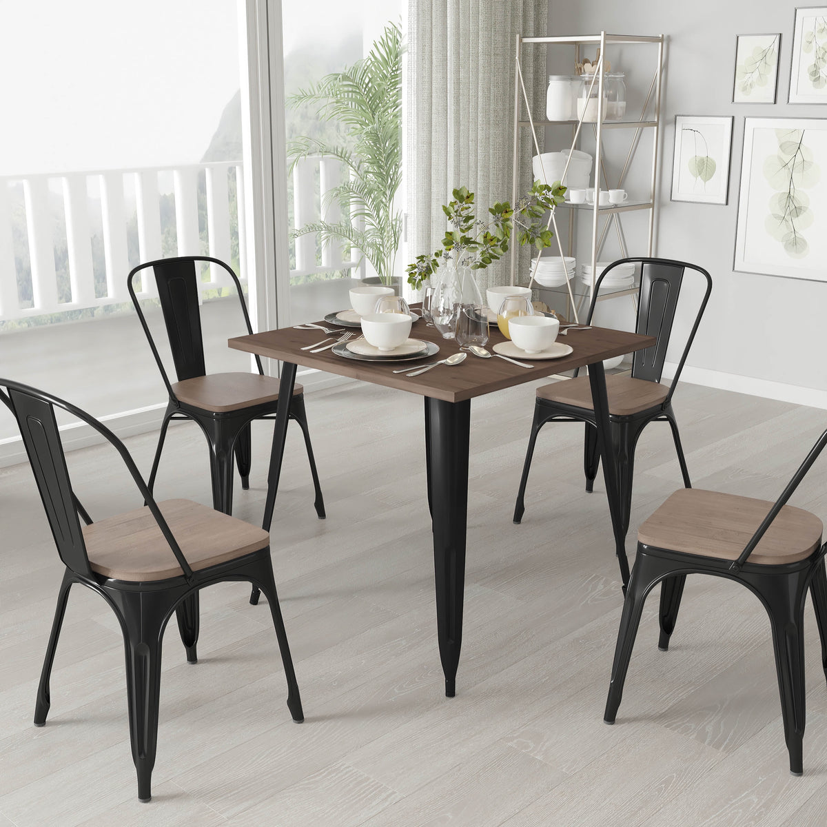Black Metal Table with Walnut Finished Wood Top Q64926