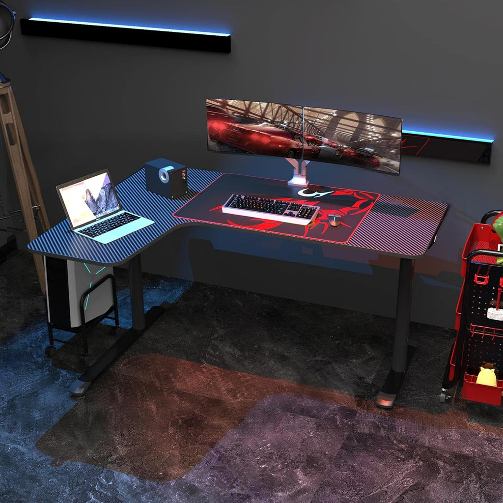 Black L Shaped 60 Inch Gaming Desk with Mouse Pad and Cable Management X316