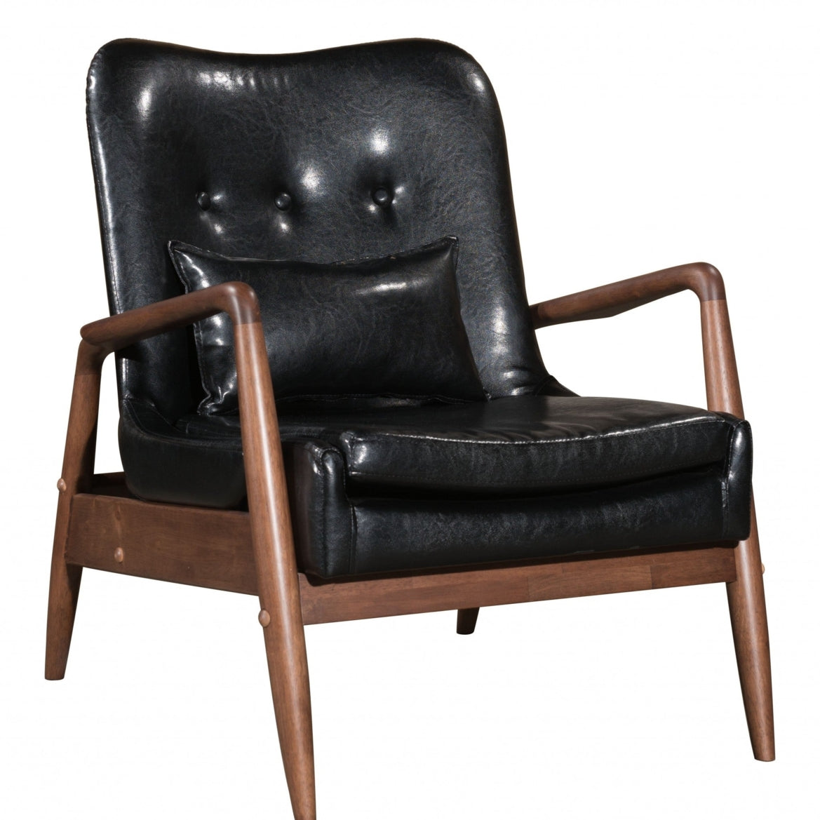 Walnut & Black Faux Leather Chair & Ottoman Set C57526