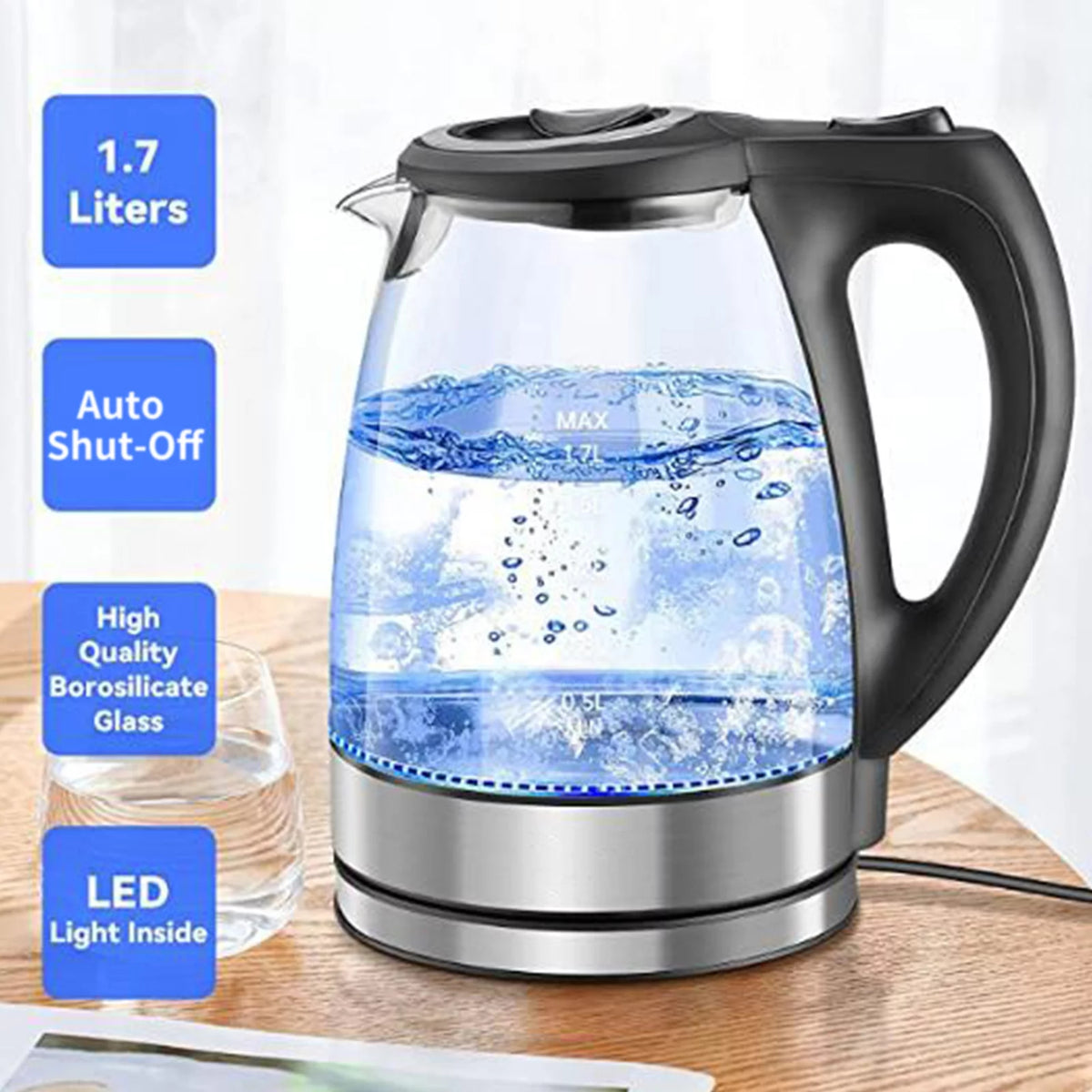 1.7L 1500W Glass Electric Kettle with Auto Shut-Off I15697