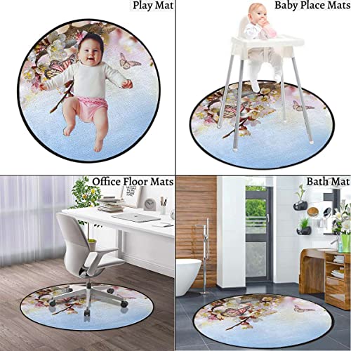 Grey Charcoal Bamboo Chair Mat Diameter 43.3 in I865