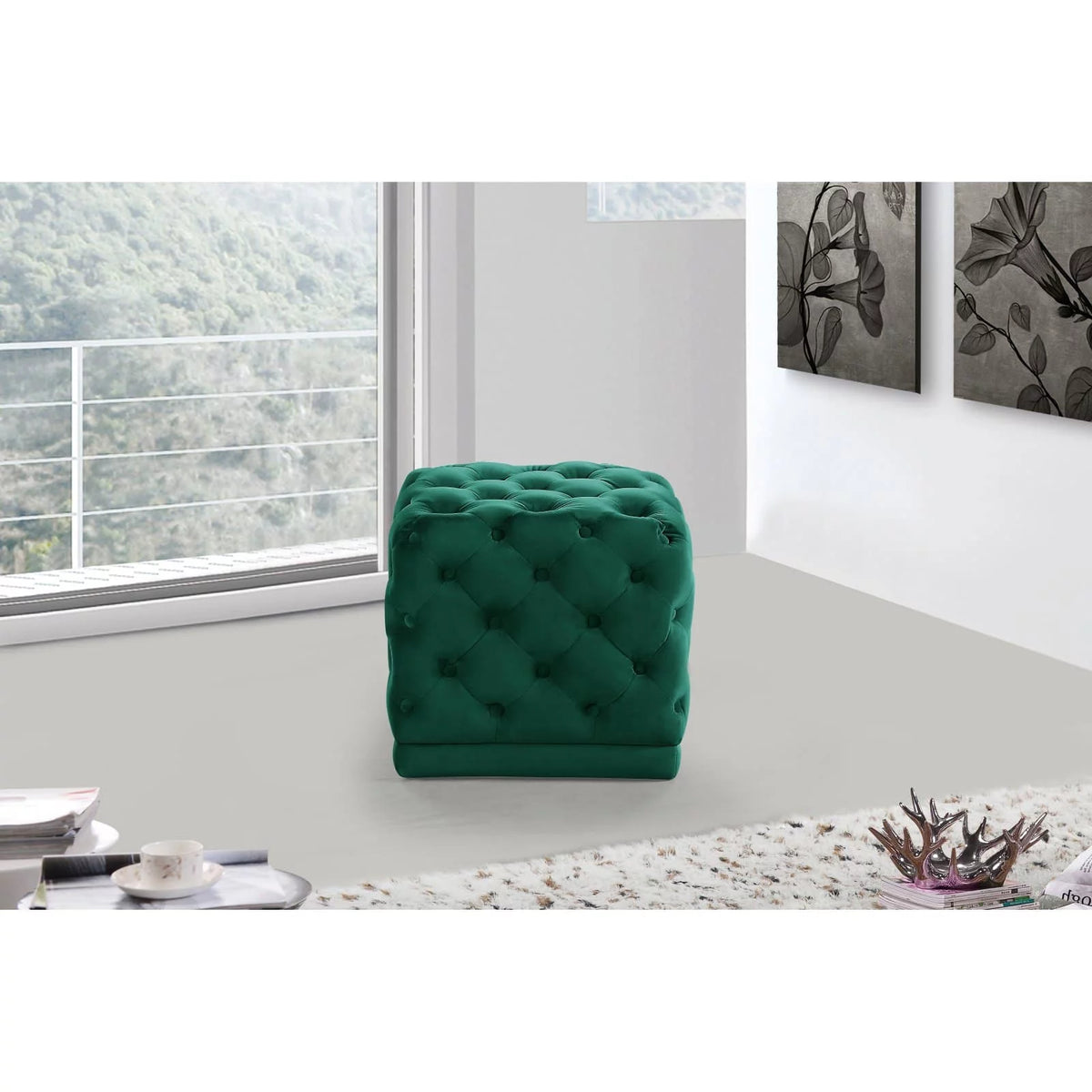 Cream Velvet Ottoman/Stool Z6345