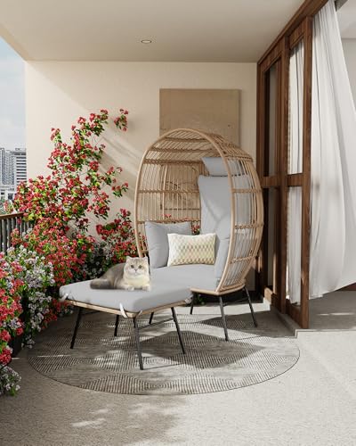 Grey Wicker Egg Chair with Ottoman G8630