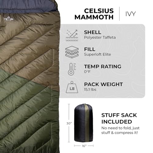 20 Degree 0 Degree Double Sleeping Bag with Compression Sack V736618