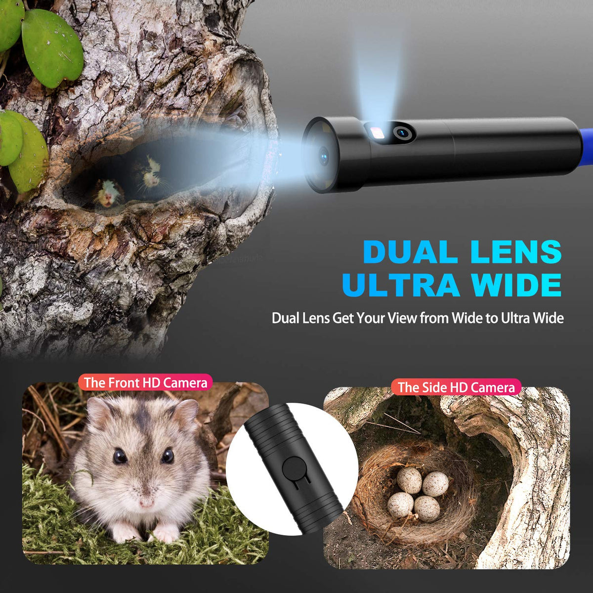 Dual Lens Borescope Inspection Camera with 4.3'' Screen 1080P HD Waterproof G517