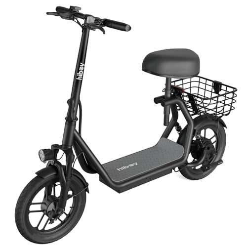 Electric Scooter with Seat, 500W Peak Motor, 20MPH, 22 Miles Range, Foldable, Dual Suspension, Drum Brakes C303
