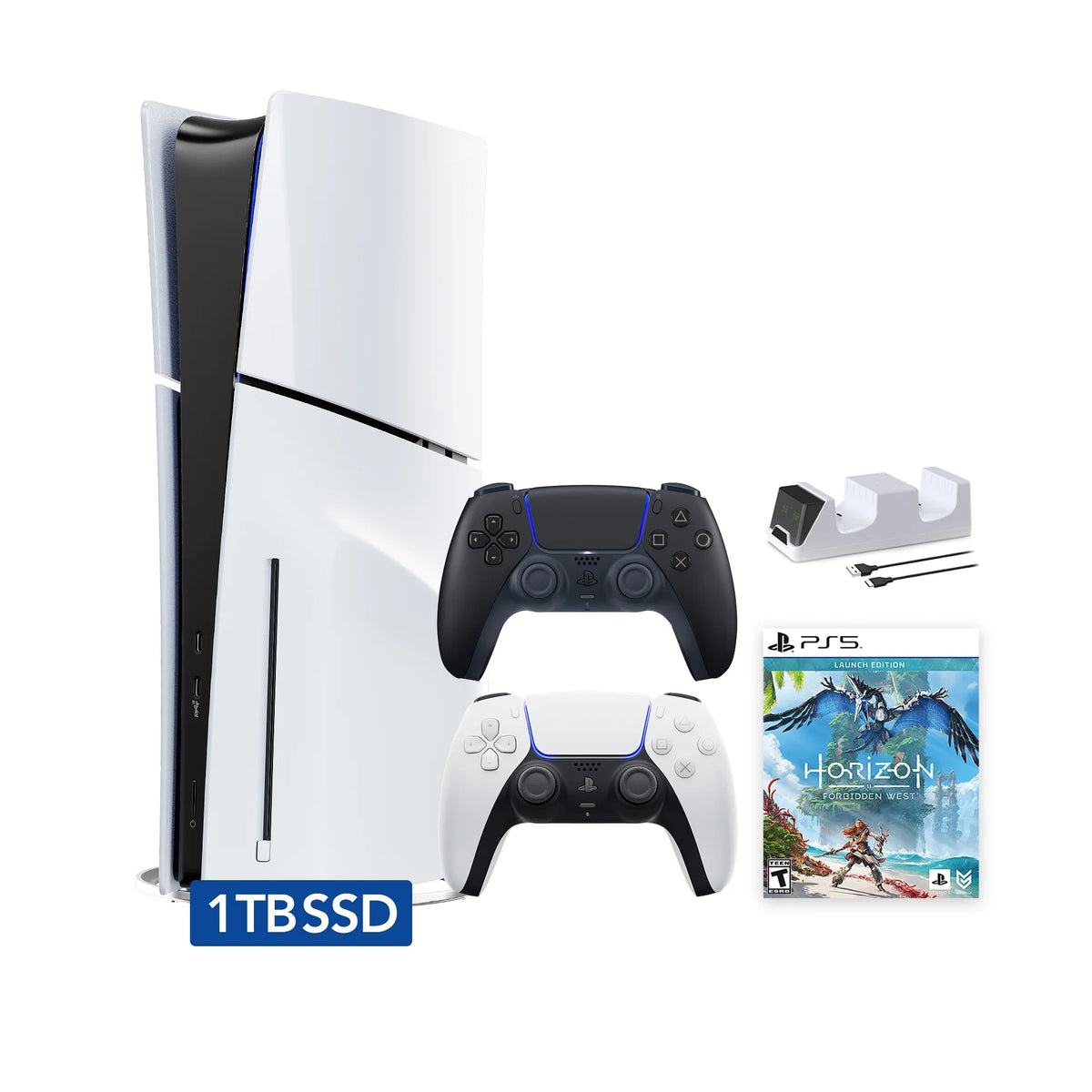 White and Midnight Black PlayStation 5 Disc Edition with Two Controllers M743