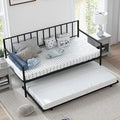 Black Metal Twin Daybed Frame with Slat Support and Guardrails F97754