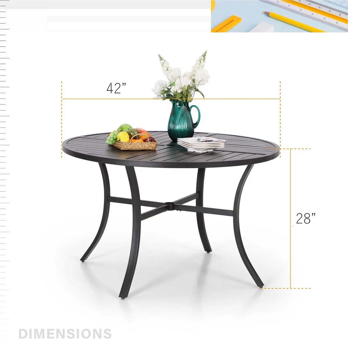 42 Dia. Black Metal Outdoor Dining Table I7256