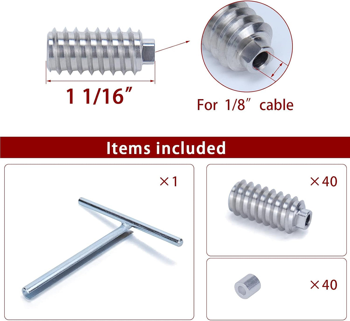 40Pack 1/8 Invisible Cable Railing Kit T316 Stainless Steel 20 Cable Line with Socket Wrench W104