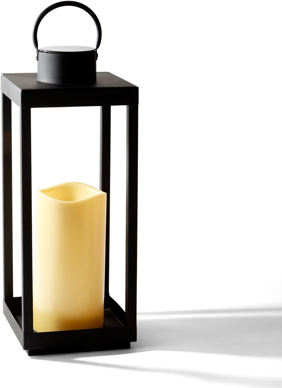 Large Outdoor Lantern with Solar Candle, 18 Inch Tall, Matte Black Metal Frame, Waterproof Flameless Pillar Candle S803277