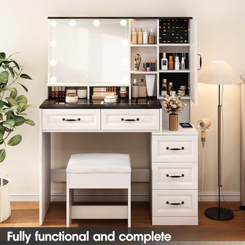 Black Vanity Desk with Mirror and Lights S6719
