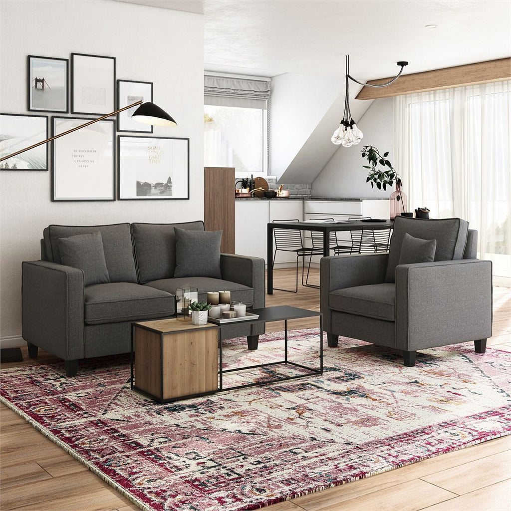 Gray Linen-Like Fabric Upholstered 2 Seater Loveseat Sofa L78331