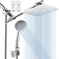 Chrome Stainless Steel Rainfall Shower Head Combo with Extension Arm, Holder, Hose, 4 Hooks, Pack of 2 T12472
