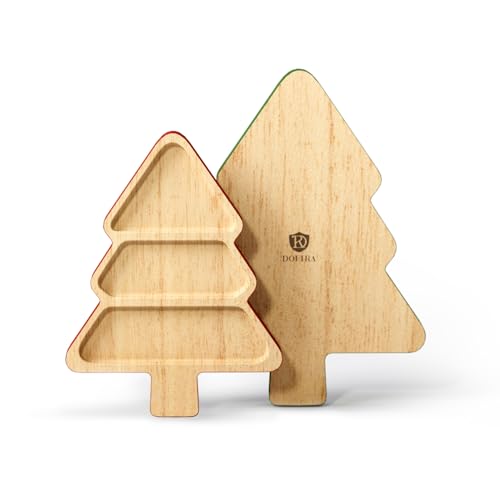 Wooden Christmas Tree Shaped Serving Platters Set of 2 W31062