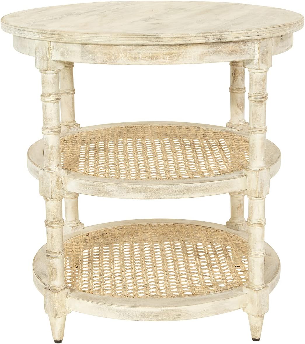 Round Mango Wood Table with 2 Cane Shelves R18209