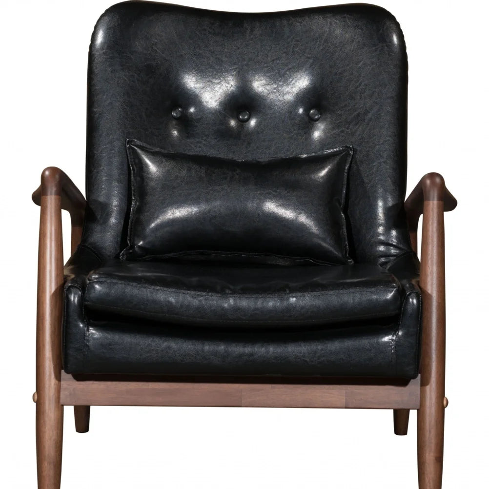Walnut & Black Faux Leather Chair & Ottoman Set C57526