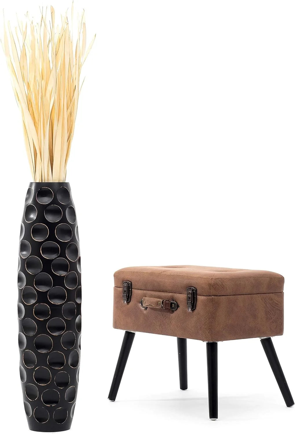 Large Black Handmade Wood Floor Vase 28 inches Z338659