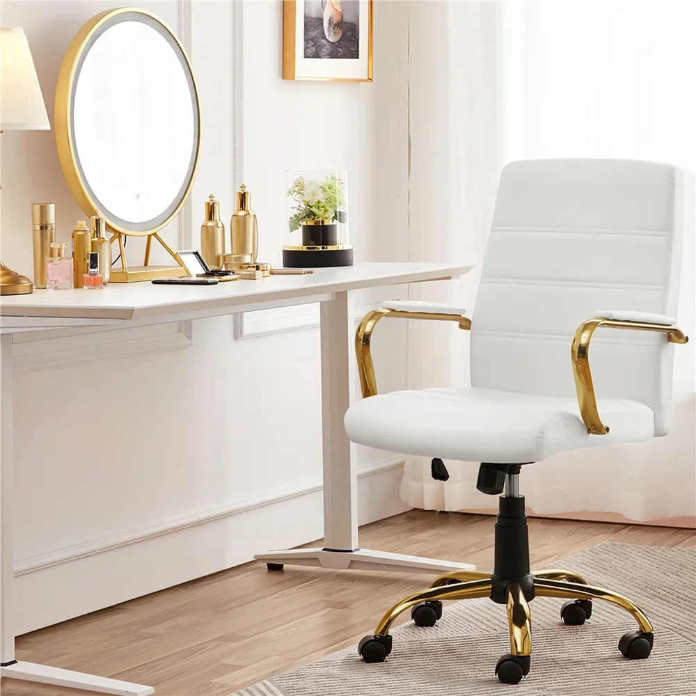 360° Swivel PU Leather Office Chair with Gold Frame, White A837682