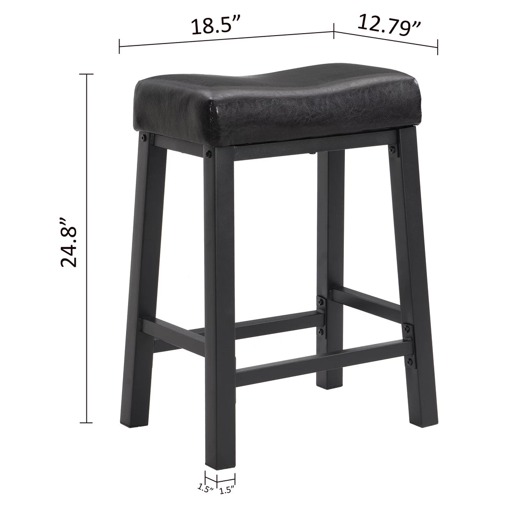 Black Faux Leather Saddle Seat Counter Height Barstools P36148