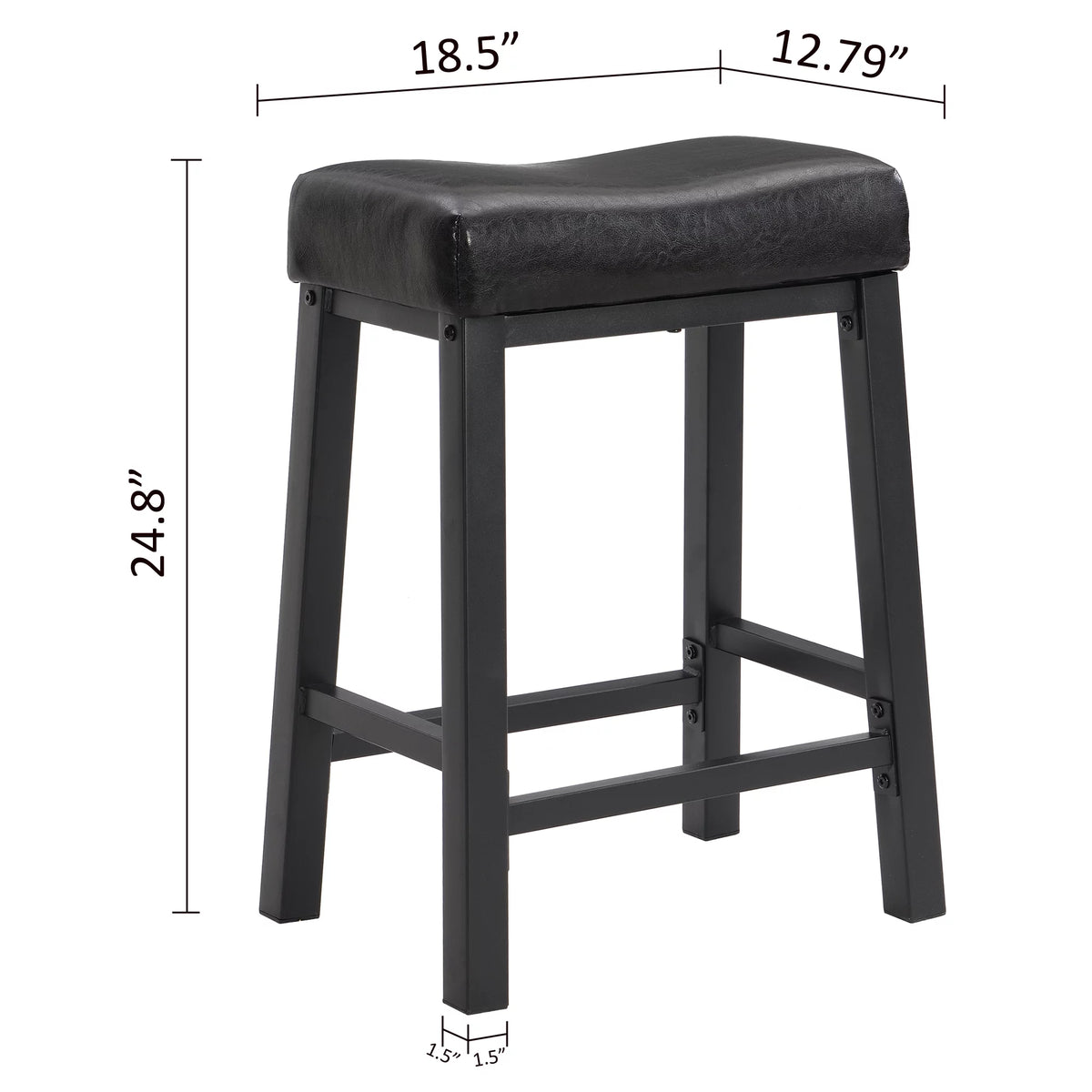 Black Faux Leather Saddle Seat Counter Height Barstools P36148
