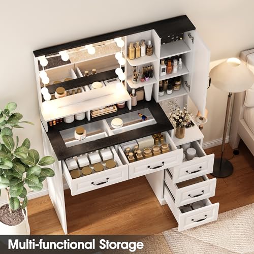Black Vanity Desk with Mirror and Lights S6719