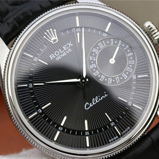 Silver Multicolor Dial Black Leather Strap E66684