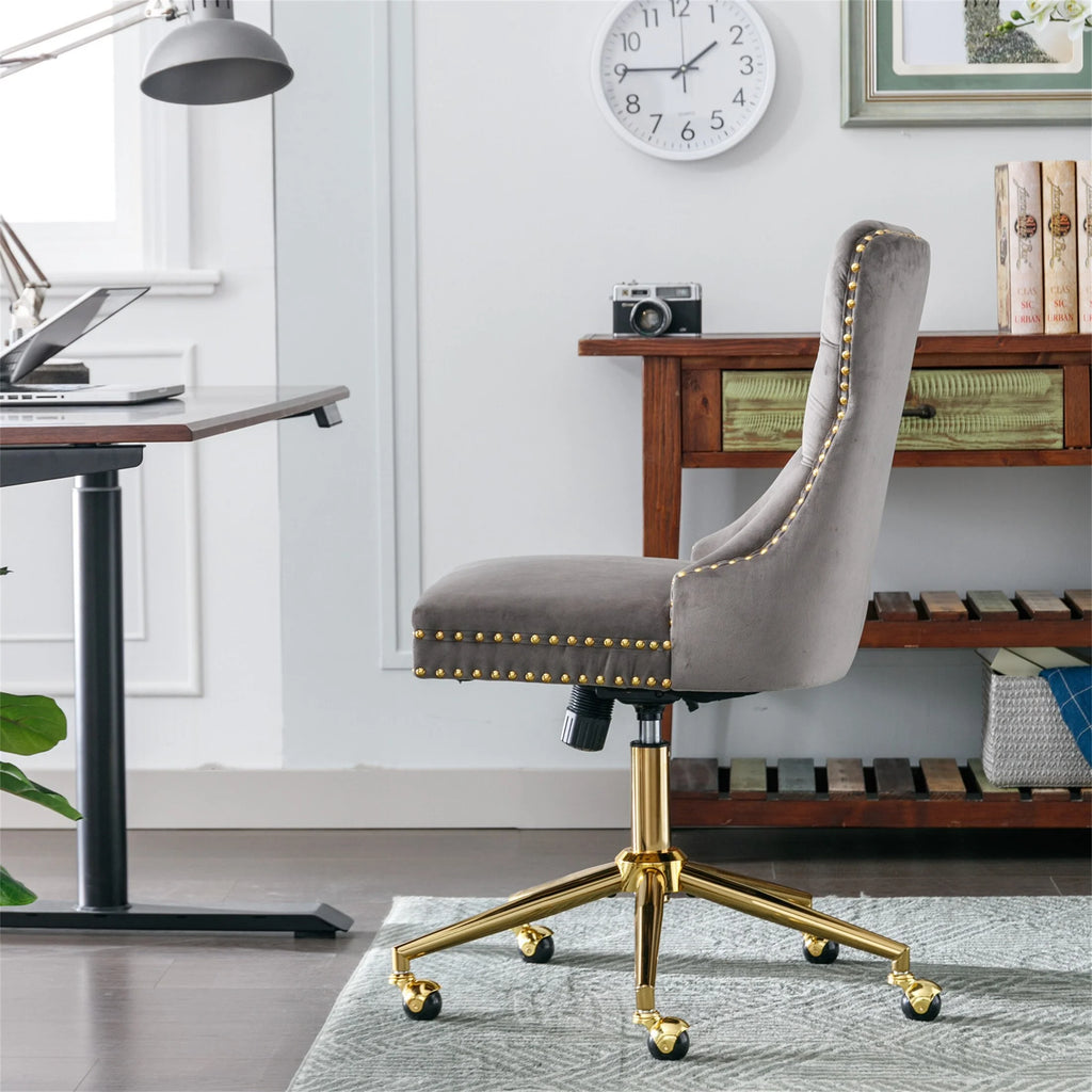 Grey Velvet Adjustable Home Office Chair Y340735