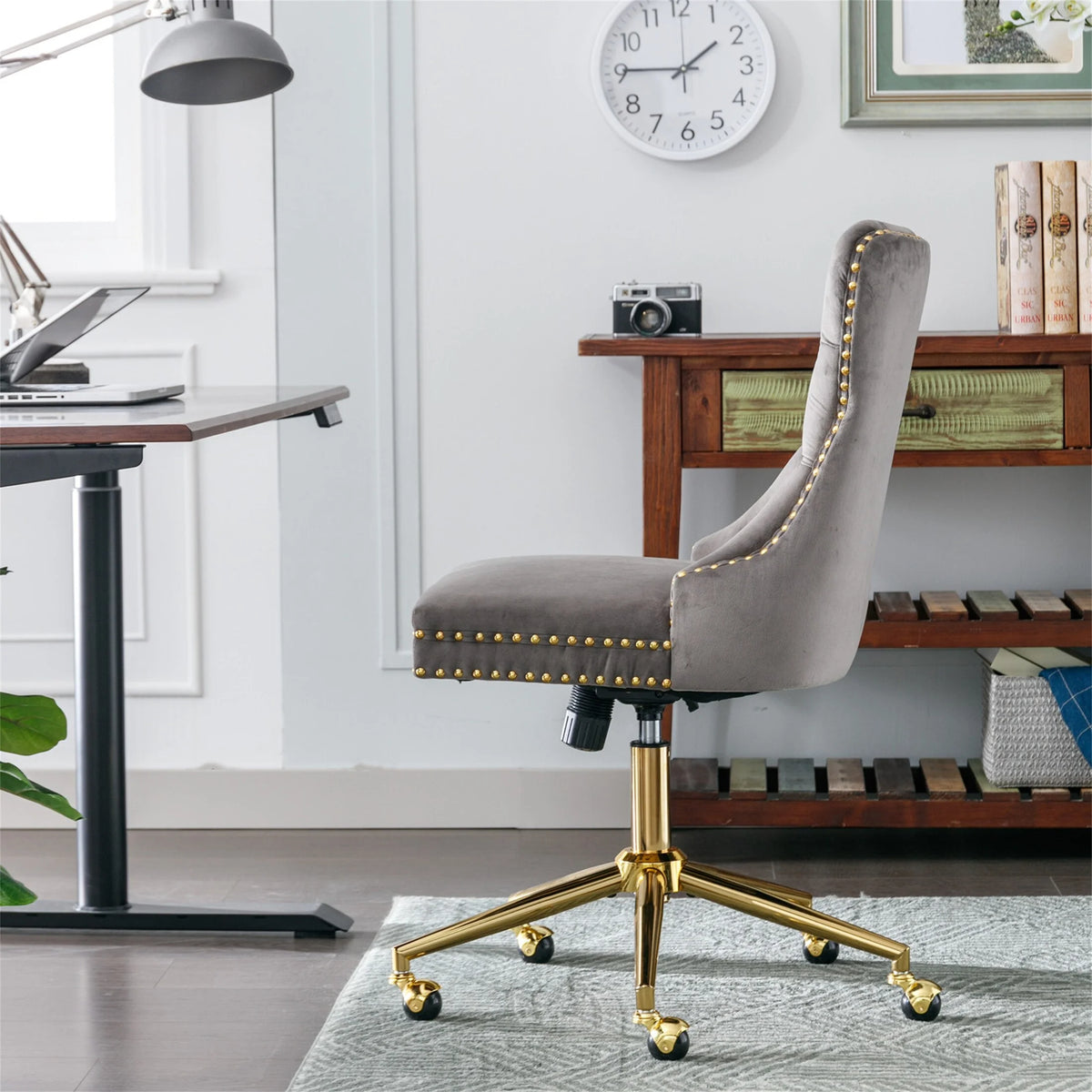 Grey Velvet Adjustable Home Office Chair Y340735