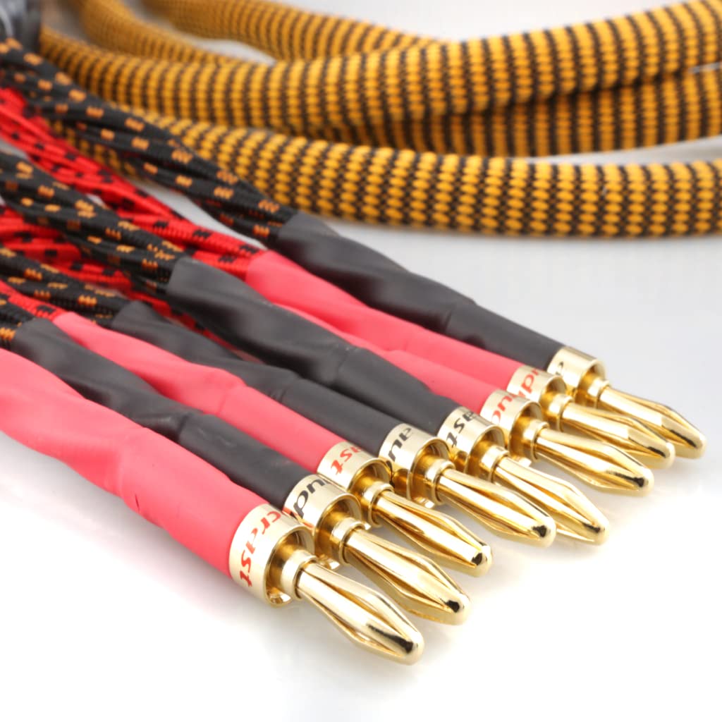 8.20ft 2.5m Nylon Braid Gold Plated Speaker Cable with 8 Banana Plugs R482229