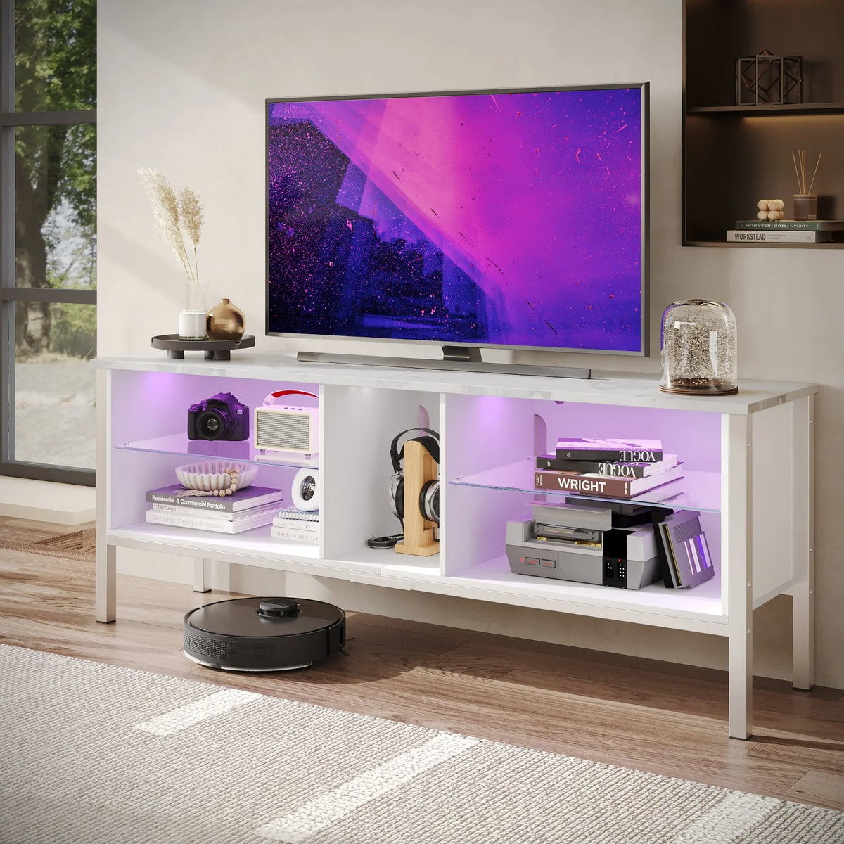 Black Marble TV Stand with Storage Cabinet U795