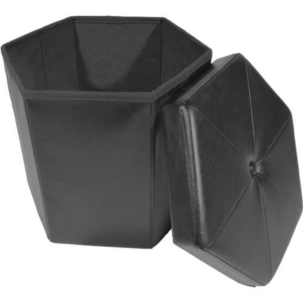 Black Faux Leather Collapsible Hexagon Storage Ottoman G53712