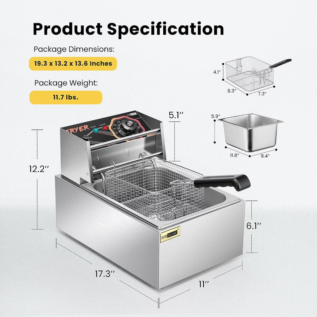 2500W 10.6 QT Electric Deep Fryer with Removable Basket N790616