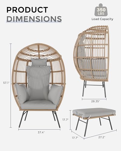Grey Wicker Egg Chair with Ottoman G8630