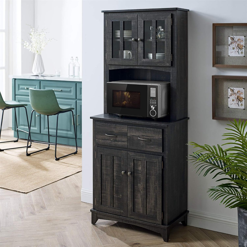 Charcoal Microwave Storage Stand with Double Door Cabinets O221