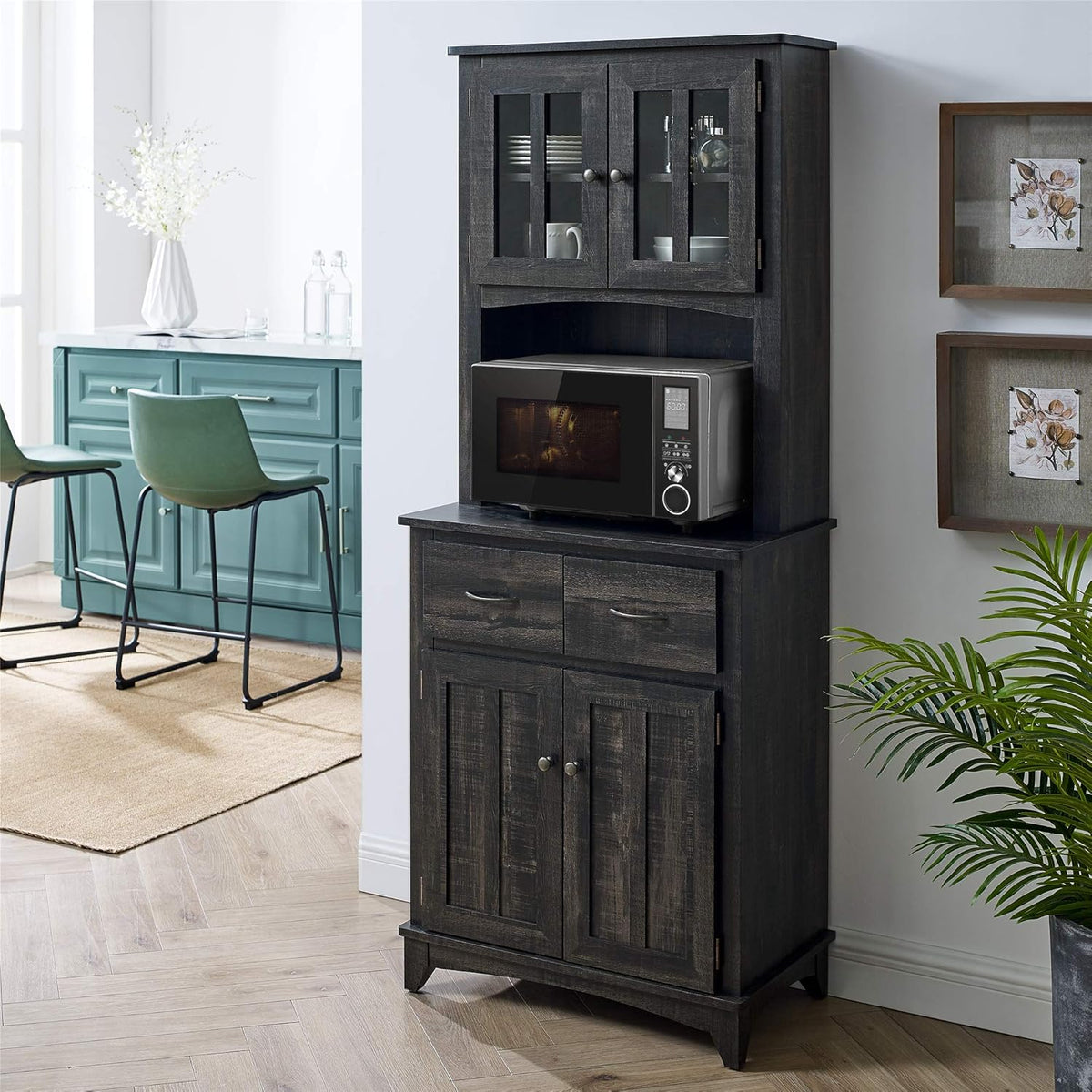 Charcoal Microwave Storage Stand with Double Door Cabinets O221