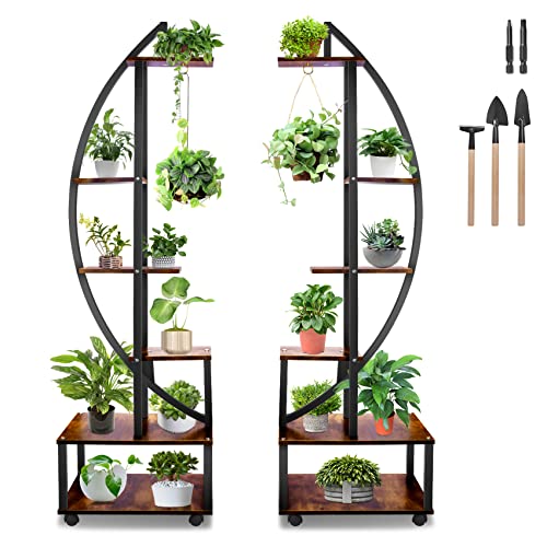 2 pcs 6 Tier Tall Metal Plant Stands with Hanging Loop K334064