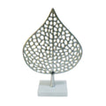 Modern Metal Leaf with Marble Base in Silver W811