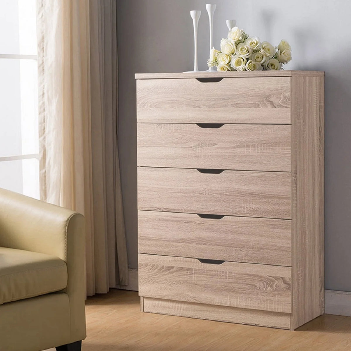 Brown 5 Drawer Wood Dresser J309